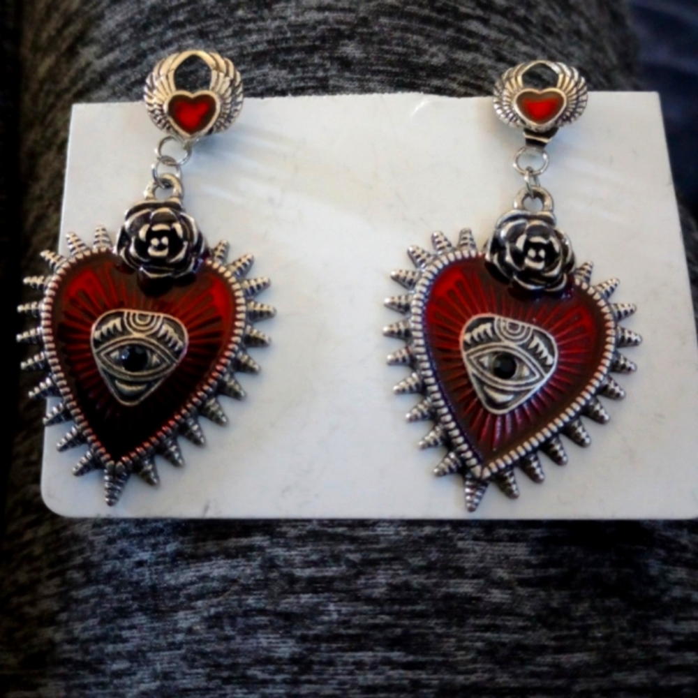 PLANCHETTE RED AND SILVER EARRINGS NEW